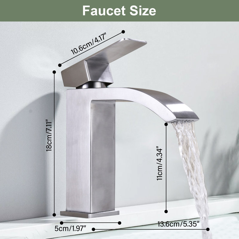 Single Hole Single Handle Waterfall Bathroom Sink Faucet With Pop-up Drain, Brushed Nickel