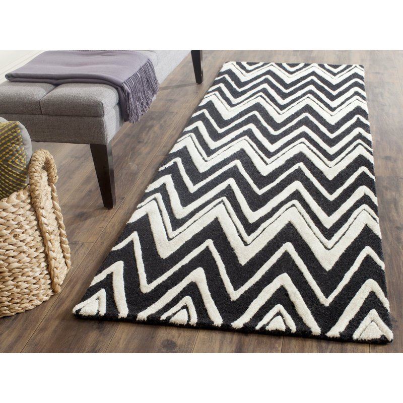 Stephen Chevron Wool Hand Woven Area Rug, Runner 76 x 244 cm