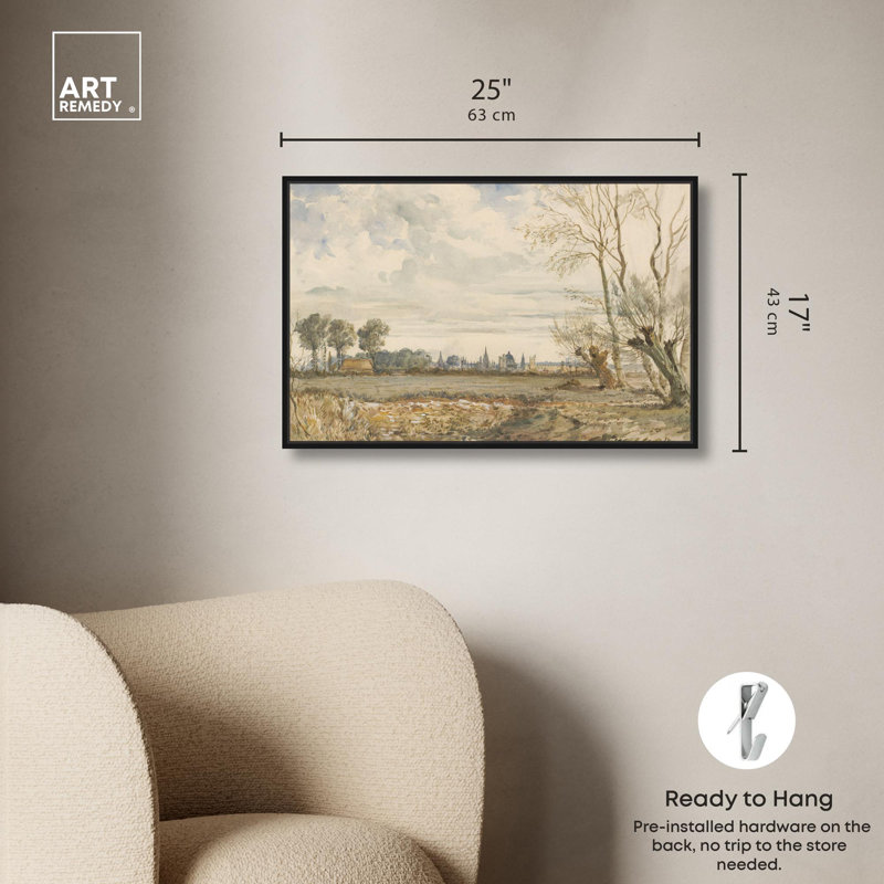 Meadows with Distant View Canvas Classic Landscape Art by Art Remedy, Black Framed, 11" H x 16" W x 1.2" D