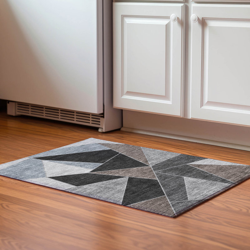 Premium Machine Washable Mayfield AMF636 Geometric Rug, 1'8" x 2'6", Chocolate