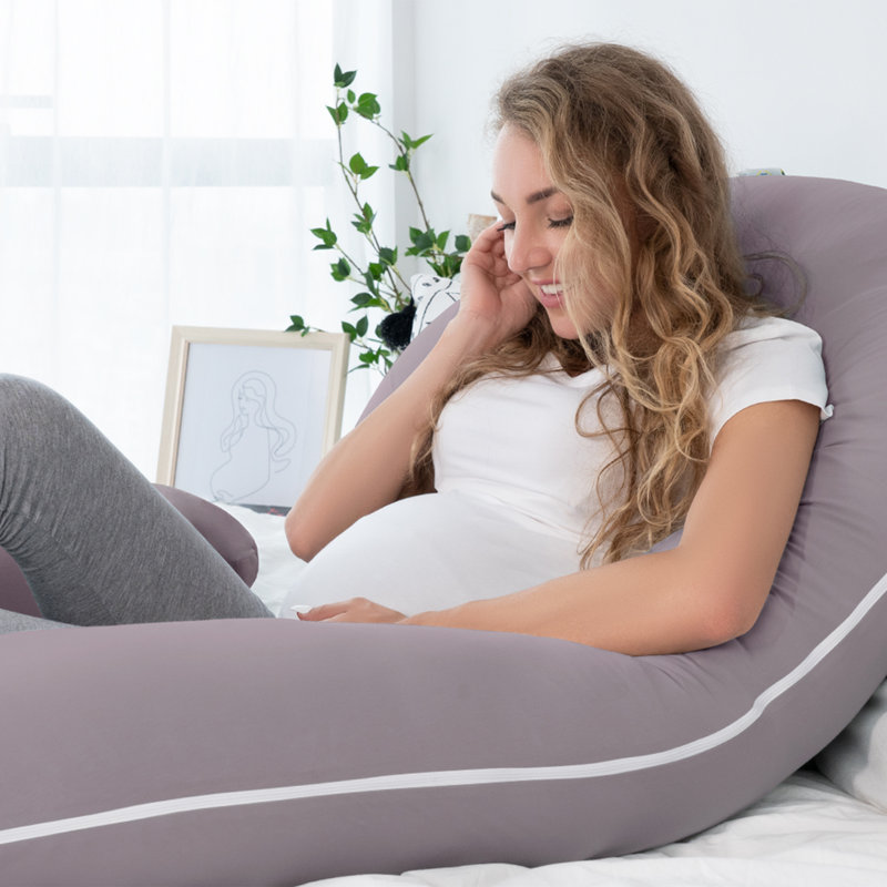  Coussins de grossesse pour dormir, coussin de maternité avec housse en coton rafraîchissant, forme de C pour femmes enceintes (jersey mauve)