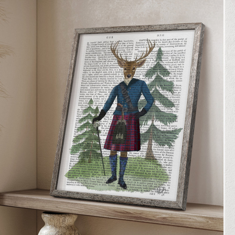 Scottish Deer Laird Tam OShunter, complet, reproduction d'art encadrée - bois massif