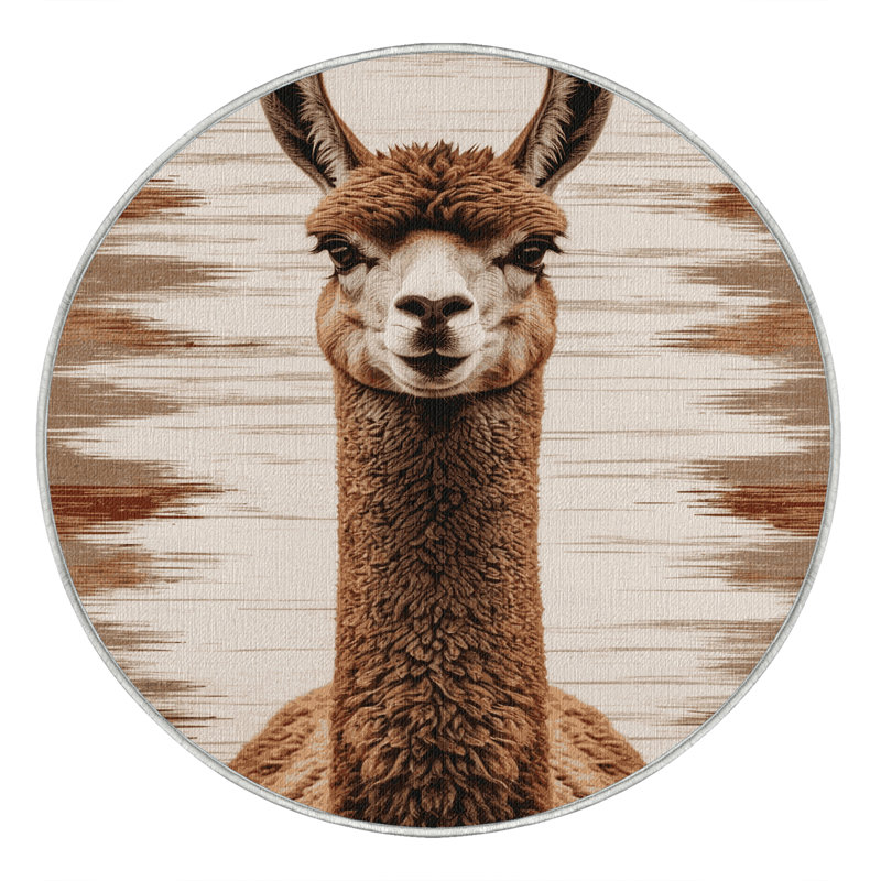 Washable Guanaco Wildlife Area Rug, Round 4'