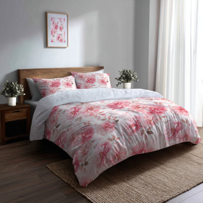 Ensemble de literie 3 pièces Country Farmhouse - Ensemble de housse de couette à motif floral rose
