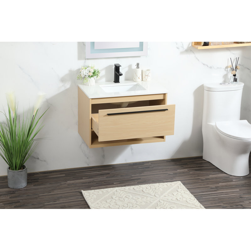 Roman 30'' Single Bathroom Vanity with Engineered Marble Top, Maple