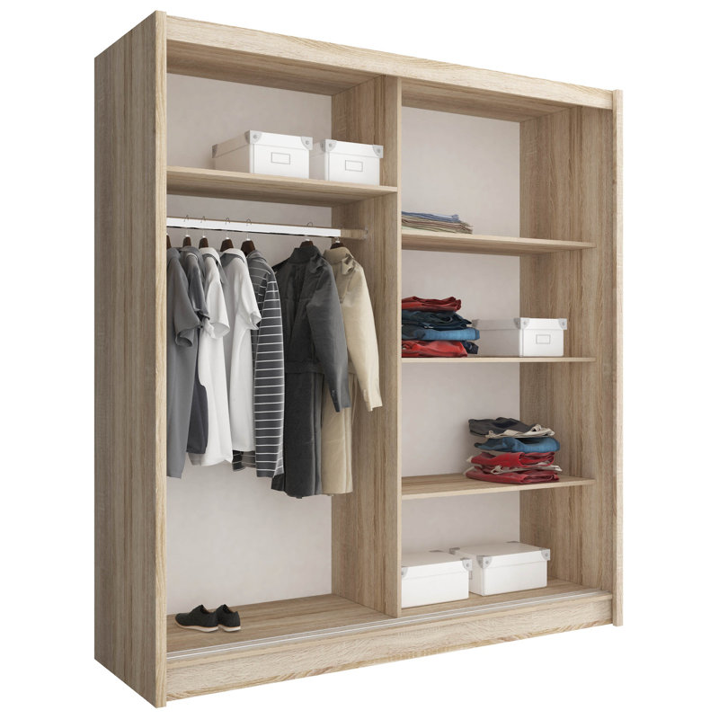 Dahabo 2 Door Solid + Manufactured Wood Wardrobe, White, 214cm H x 200cm W x 62cm D