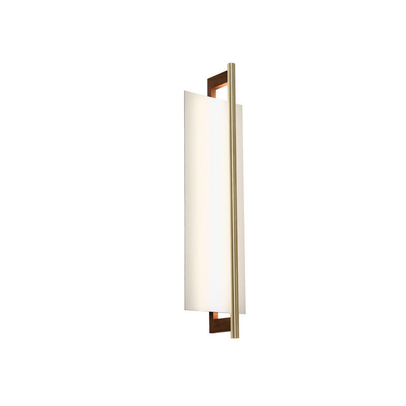 Merus 22 Vanity Sconce - Brushed Brass, Walnut Finish - 2700K - Warm White - 120V AC - White Shade - 21.3, 120 V, 3000K