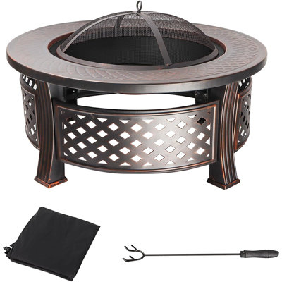 Round Wood-burning Fire Pit Fireplace With Steel Bowl And Fire Grate