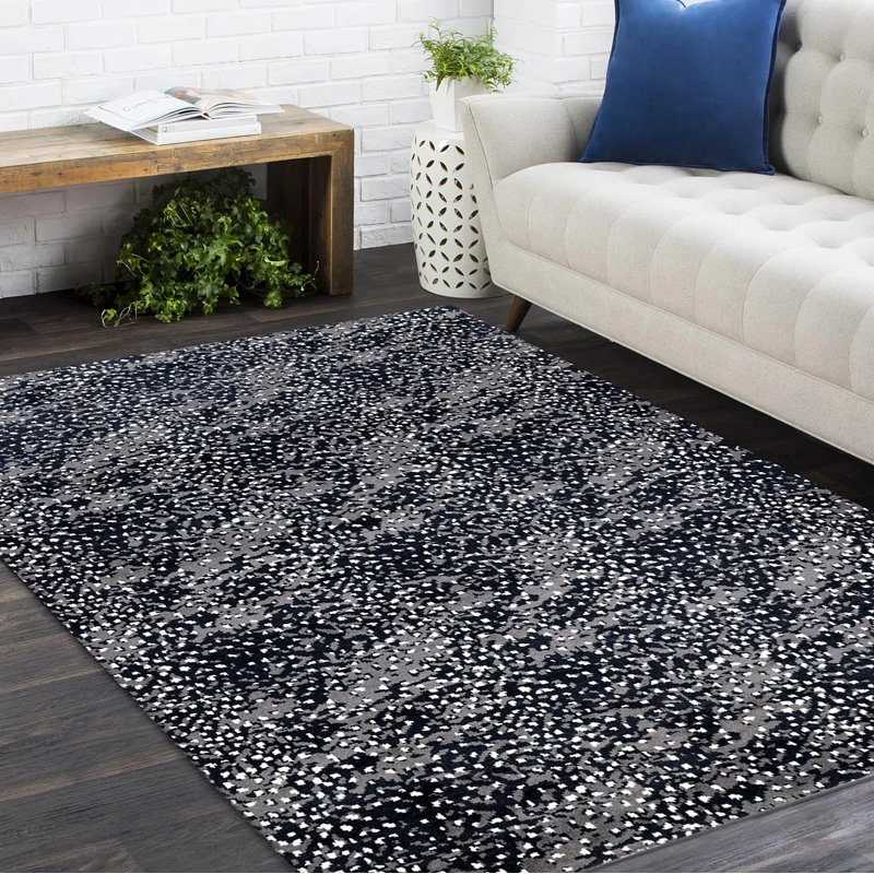 Viviana Abstract Area Rug in Black/Gray/White, Rectangle 8' x 10'
