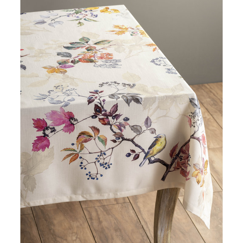 Floral 100% Cotton Christmas Tablecloth, Beige, 72" x 54"