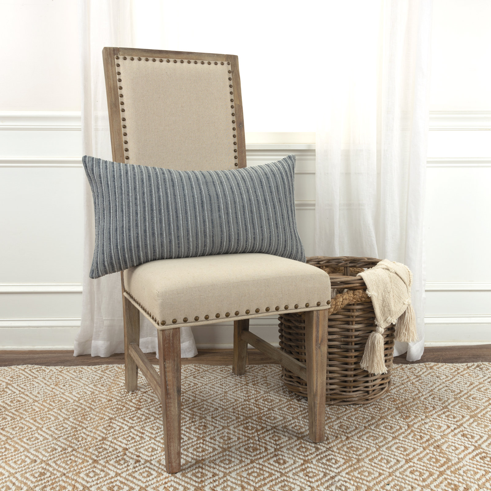 Leifsson Striped Cotton Lumbar Throw Pillow, Light Blue