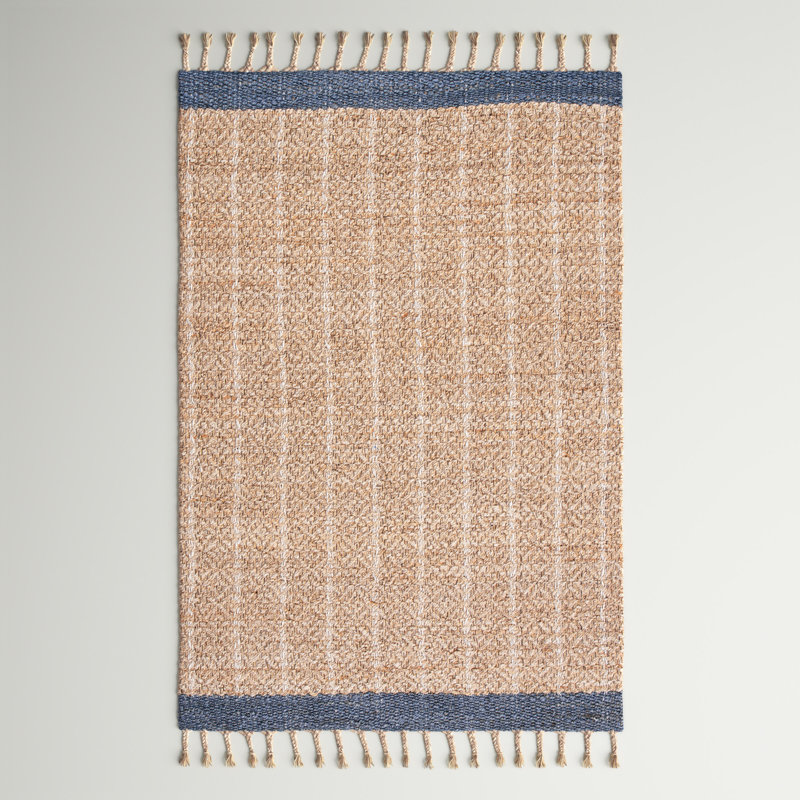Kevin Hand-Woven Cotton/Jute Gray/Beige Area Rug, Rectangle 5' x 8'