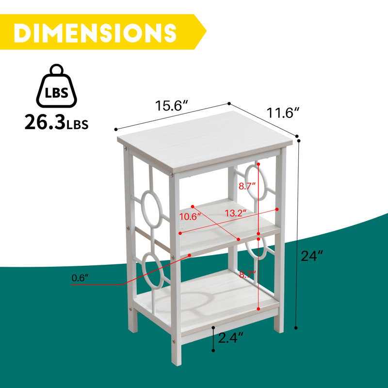 Table de chevet à 3 niveaux (ensemble de 2) - Disponible en noir, doré et blanc, Blanc