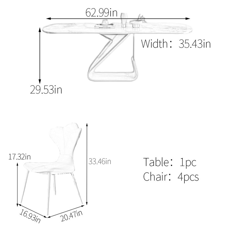 Ensemble de table de salle à manger Light Luxury, H 29,53 po x L 62,99 po x l 35,43 po