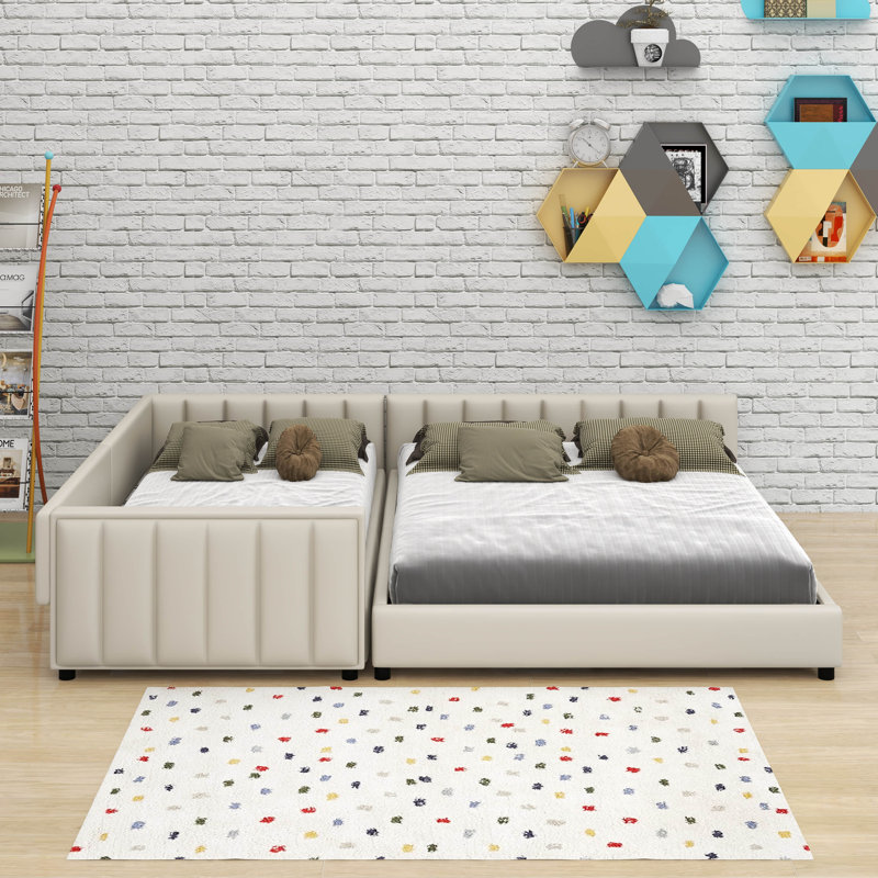 Grand lit plateforme tapissier, Beige