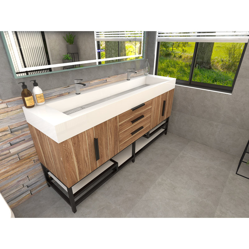 Meuble-lavabo sur pied simple de 72 po Jessica, Chêne naturel