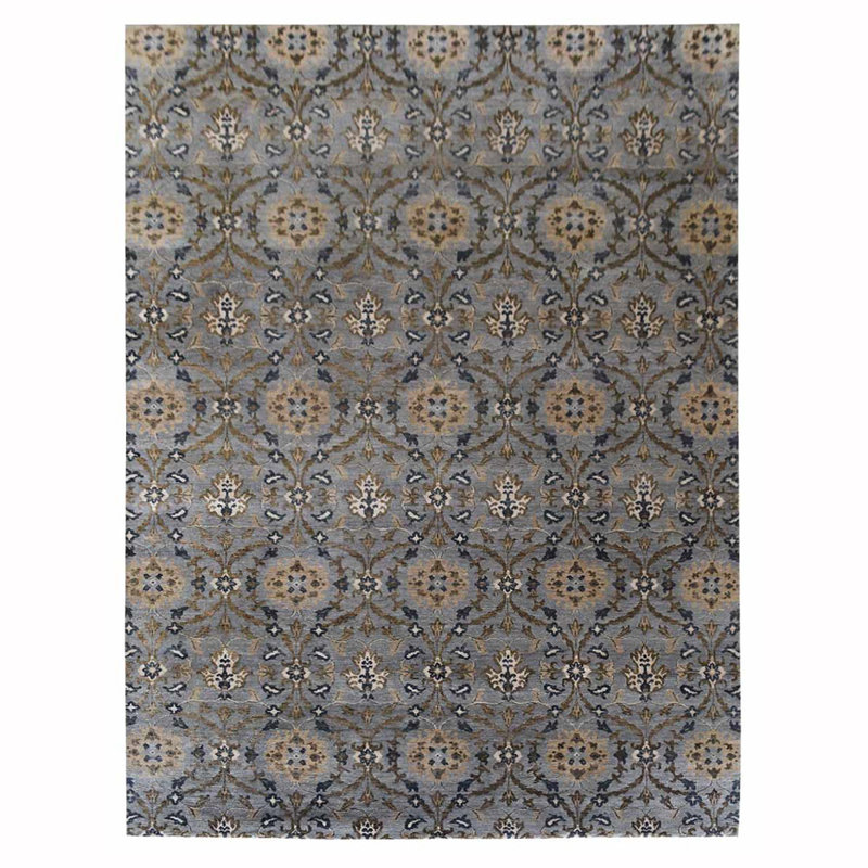 Tapis d'intérieur rectangulaire en laine noué à la main contemporain multicolore, Rectangle 6 pi x 9 pi
