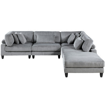 Gray Corduroy 5 Modular Sectional Living Room - 2 Corner Seats, Armless Chairs, 1 120" X 36" Dimensions 5Pc In 40" Chair