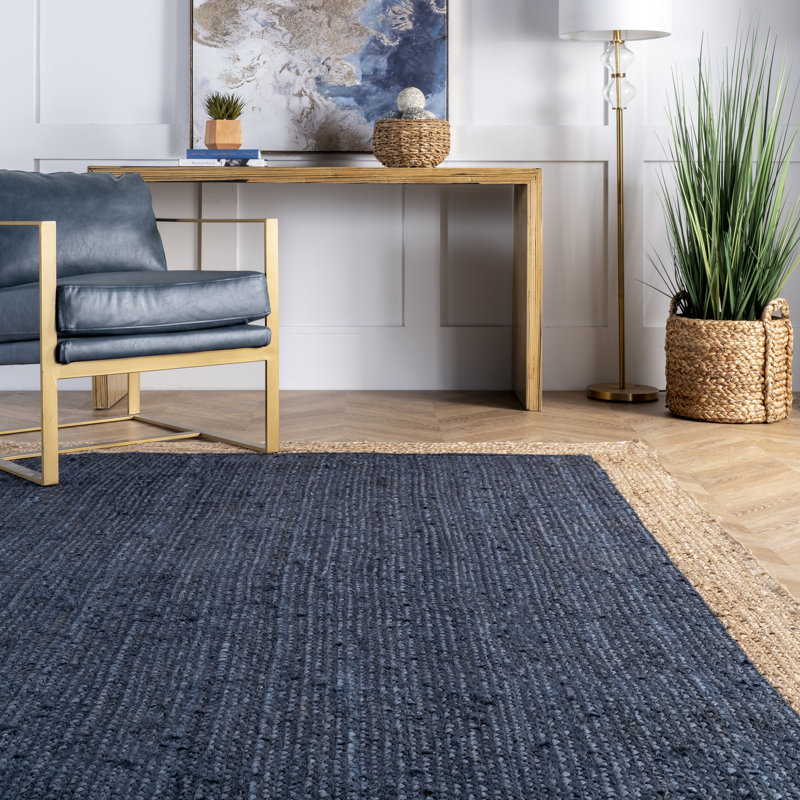 Tapis bleu / naturel Giard, Rectangle 7 pi 6 po x 9 pi 6 po