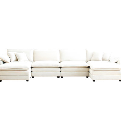 Velours côtelé rembourré 4 places - Confortable pour l'aire de jeu, chameau moderne avec repose-pieds, beige, tissu doux