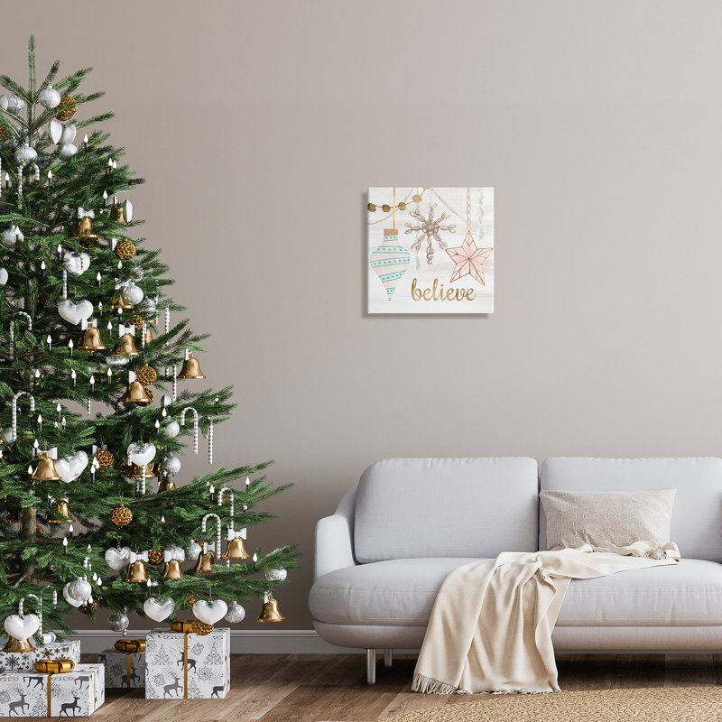 Glimmering Believe Text Holiday, Toile tendue, H 17 po x l 17 po x P 1,5 po