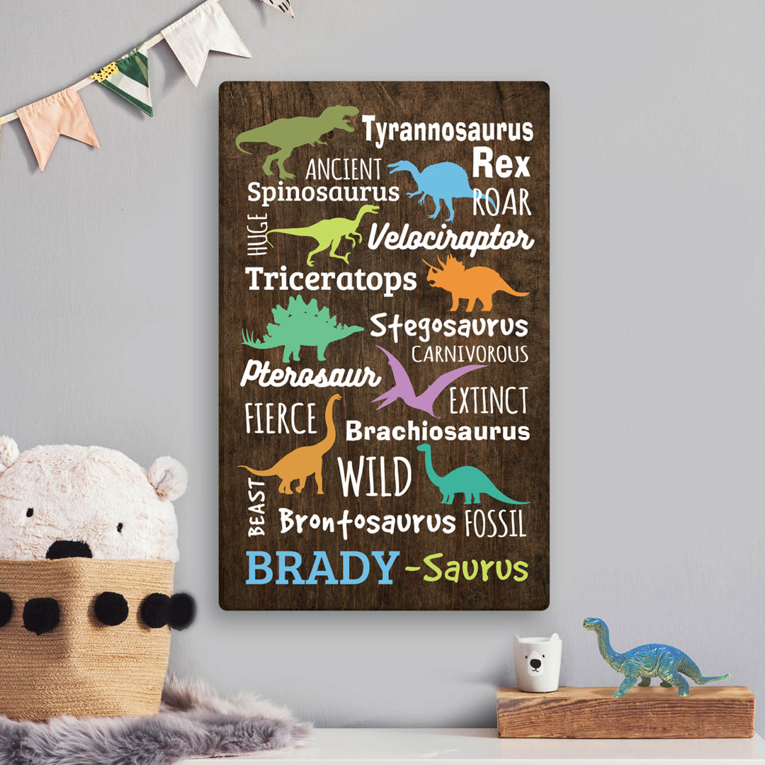Dinosaur Name Canvas Print With Custom Personalization | Wall Art For Kitchen, Play Area, Or Family Room | Ready To Hang | Rectangle Trinx 