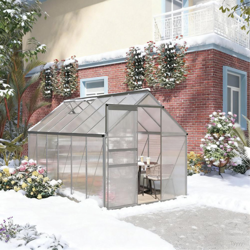Serre avec cadre en aluminium argenté 12,3 'x P 6,2' x H 6,5 ', H 6,5 pi x l 12,3 pi x P 6,2 pi