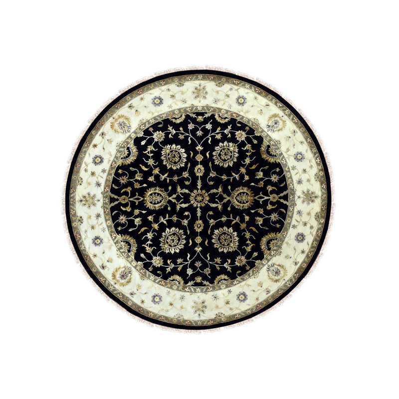 10'2"x10'2" Black Rajasthan Wool and Silk Hand Knotted Round Rug E2BB57E5FF8942B8BC14A2C3EB6D3F86