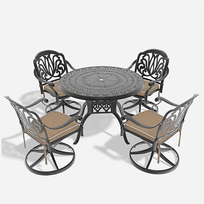5-Piece All-Weather Cast Aluminum Dining Set, Include 4 Swivel Chairs and 39.37" Round Table With Black Frame (same sku: W1710S00435 )