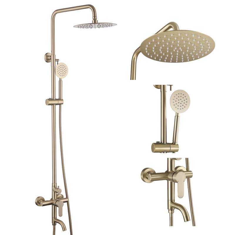 Wall Mount Stainless Steel Triple Function Outdoor Shower With Footwash Spout, Brushed Gold
