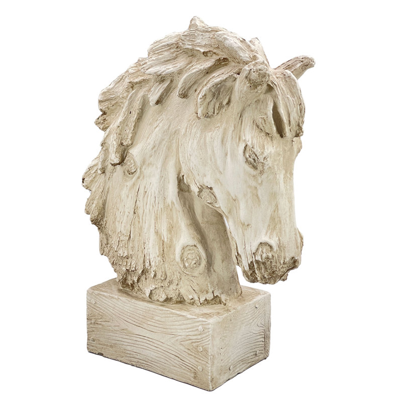 18" Horsehead Wood-Like Carving Statue Centerpiece, Naturel
