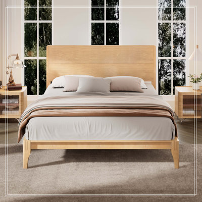 Mid-Century Modern Full Size 12 Inch Bamboo Wood Platform Bed with Wood Slat Metal Support, No Box Spring Needed, Easy Assembly,Natural