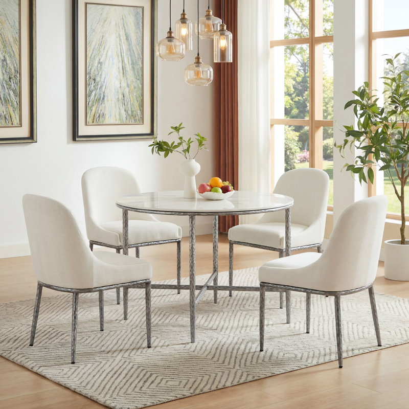 Ensemble de table de salle à manger 5 pièces Fernand, Étain forgé, Beige / étain forgé