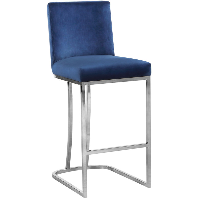 Tabouret de comptoir de 26 po Allenvale, Velours marine, Chrome