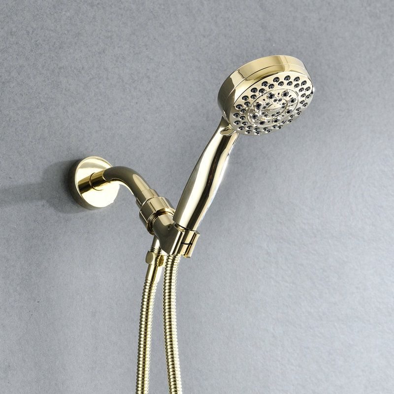 5 Spray Mode Handheld Shower - Polished Golden, Good Impact Resistance, Adjustable Water Flow, Wall Mounted, Includes Hose And Arm Head With Modes 3.5" Diameter Head, High , Pattern,
