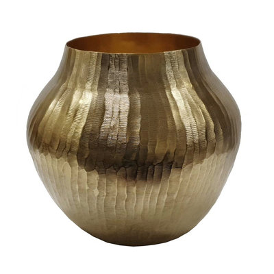 13.5X13.5X11.5" Aluminum Chisel Flower Vase, Gold