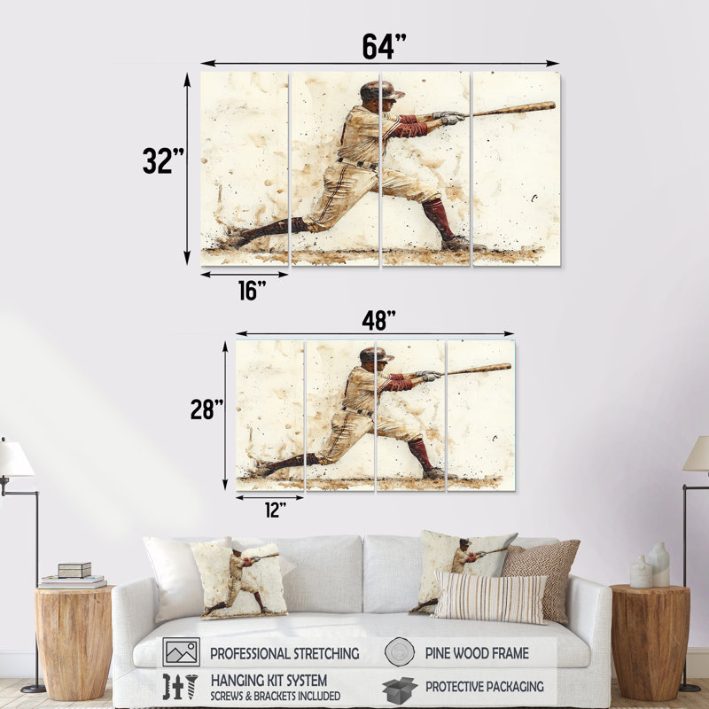 Joueur de baseball blanc rouge frappant un Homerun - ensemble de décoration murale de baseball sport, H 28 po x l 48 po