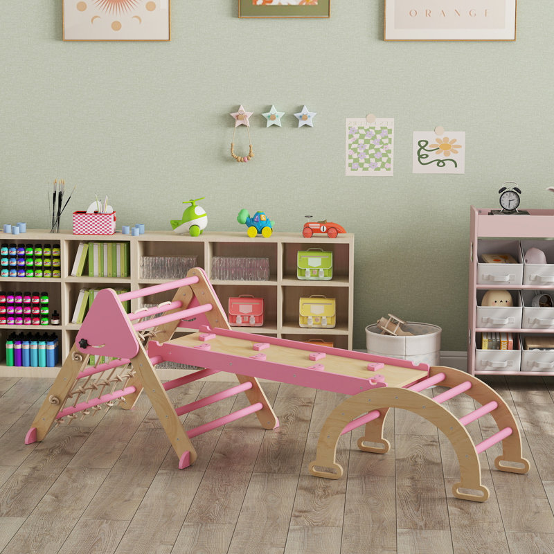 Ensemble triangulaire pliable 8-en-1 avec arche, rampe et échelle, rose, Rose