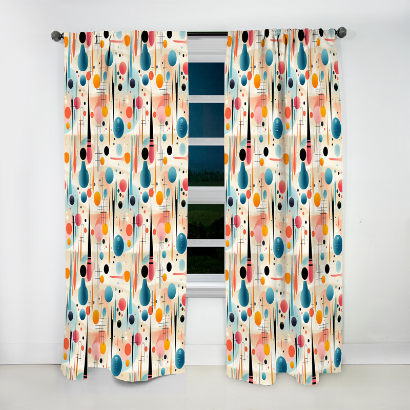 Motif géométrique multicolore Mid Century - rideau en velours moderne - obscurcissant - 1 panneau, L 52 po x L 120 po