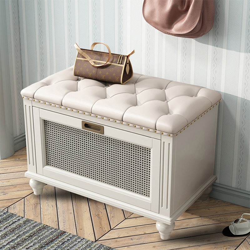 Banc rembourré blanc en bois massif, H 19,69 po x l 26,77 po x P 14,96 po