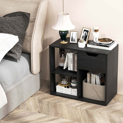 1 Pcs 3-cube Bookcase Organizer With 2-tier Wooden Storage Shelf & Pull-out Drawer