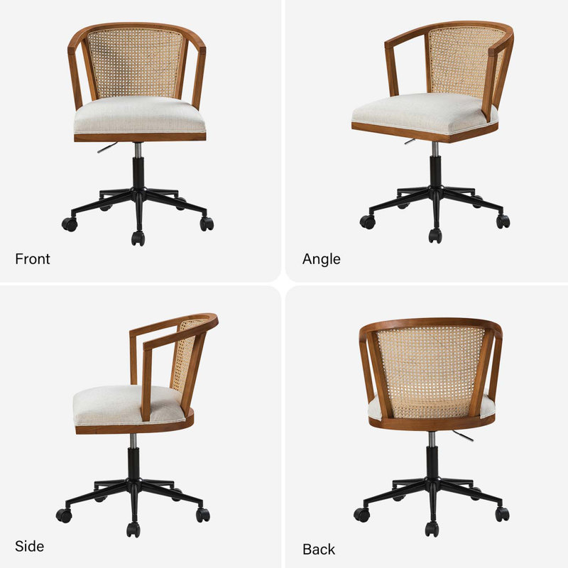 Walnut and Rattan Adjustable Task Chair with Black Metal Legs