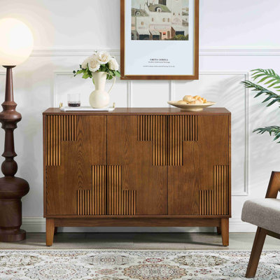 44.3'' Mid Century Modern Buffet Cabinet with Storage, Farmhouse Sideboard with Vertical-stripe Patchwork Design & Adjustable Shelves, TV Stand