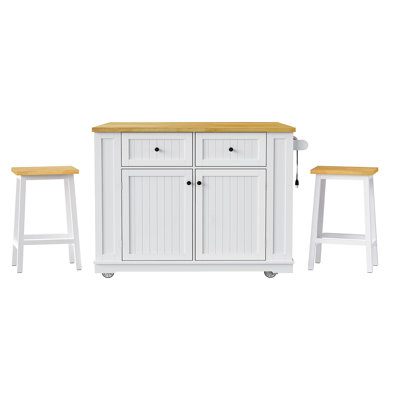 Grand îlot de cuisine 48 po avec 2 tabourets de bar K&K