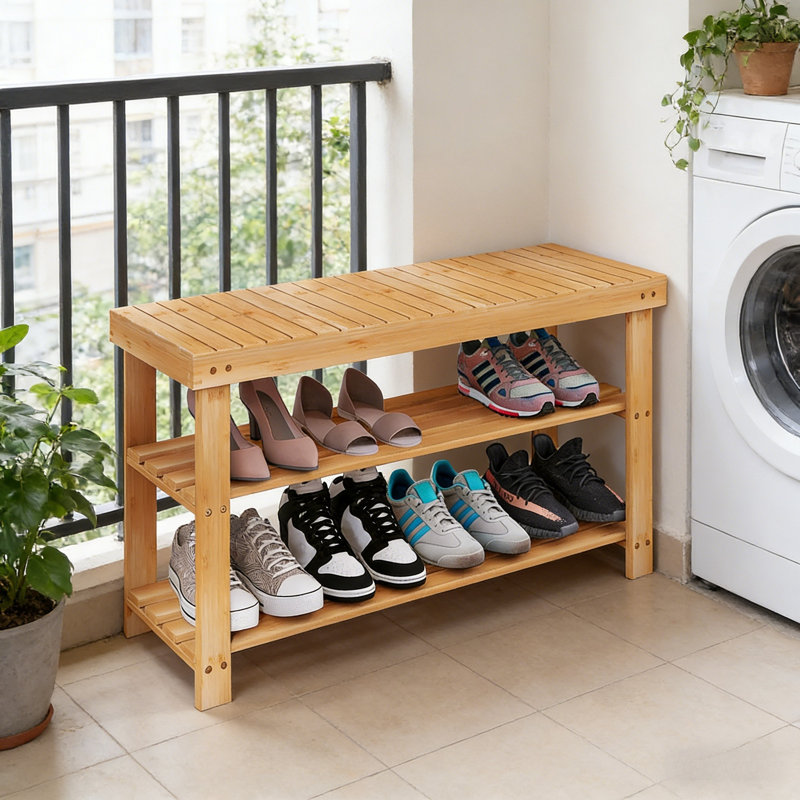 Range-chaussures en bois de qualité supérieure pour la maison, Jaune