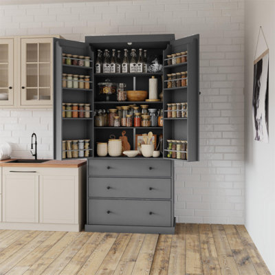 Armoire de rangement de style campagnard surdimensionné 77 po TopMAX, armoire de rangement haute autoportante avec 3 tablettes réglables, 8 tablettes de porte, 3 tiroirs pour la cuisine, la salle à manger