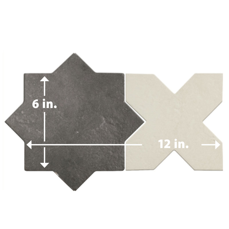 Istanbul Star with Cross 6 In. X 12 In. Porcelain Floor And Wall Tile Kit, Black/White