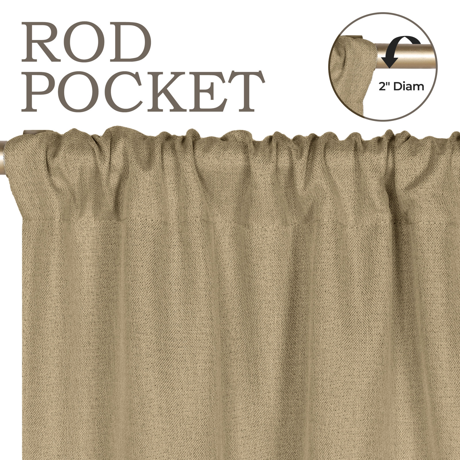 Linen Inspired Room Darkening Curtain Panel, 26" W x 63" L, Ivory
