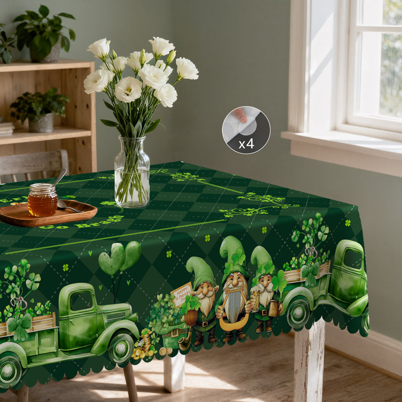 Four-leaf clover and harp pattern washable polyester tablecloth, 118.11" L x 59.05" W
