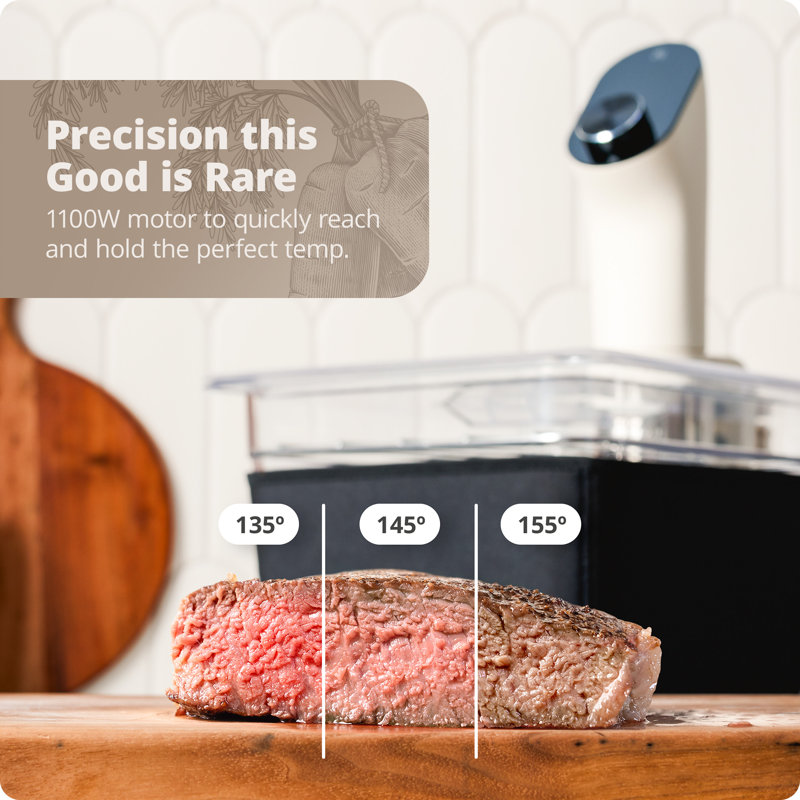 Greater Goods Sous Vide Cooker, 1100W Precision Temperature Control, Ultra-Quiet Motor for Slow-Cooking, Compatible with most Cooking Pots, Birch Finish